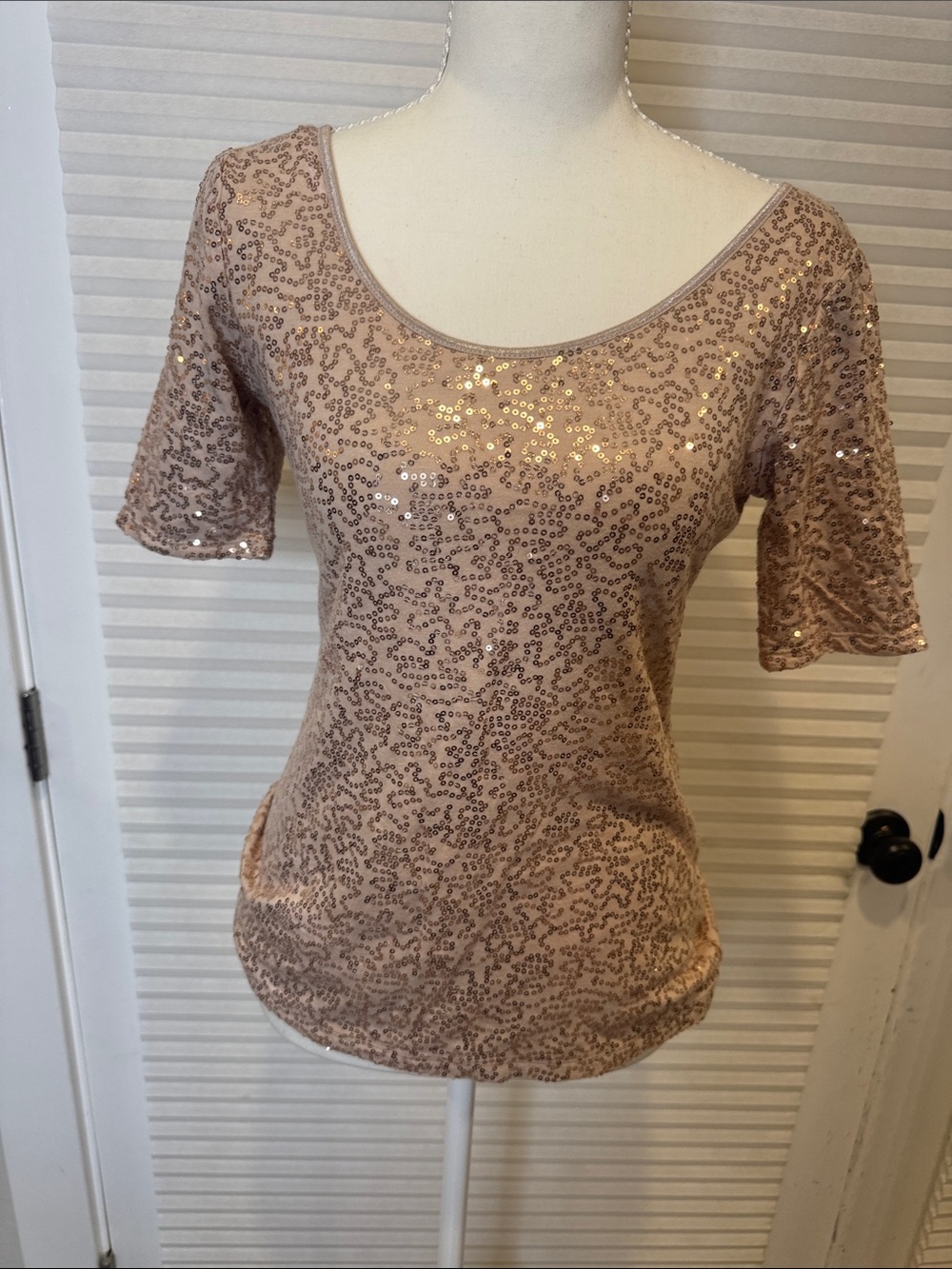Banana Republic Rose Gold Sequin Scoop Neck Short Sleeve Top RG